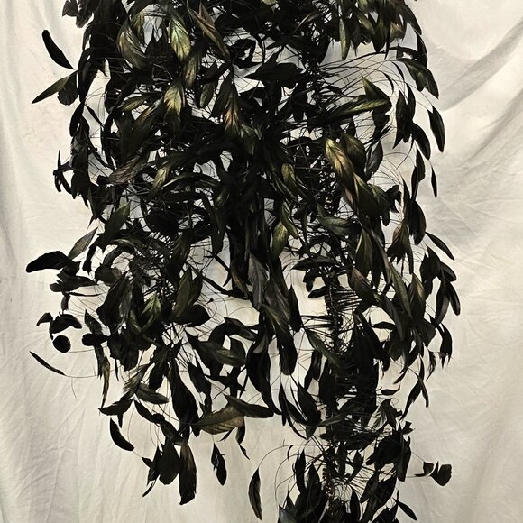 Huge Marlene Dietrich black vintage feather boa stripped coq feathers free ship - Picture 2 of 11